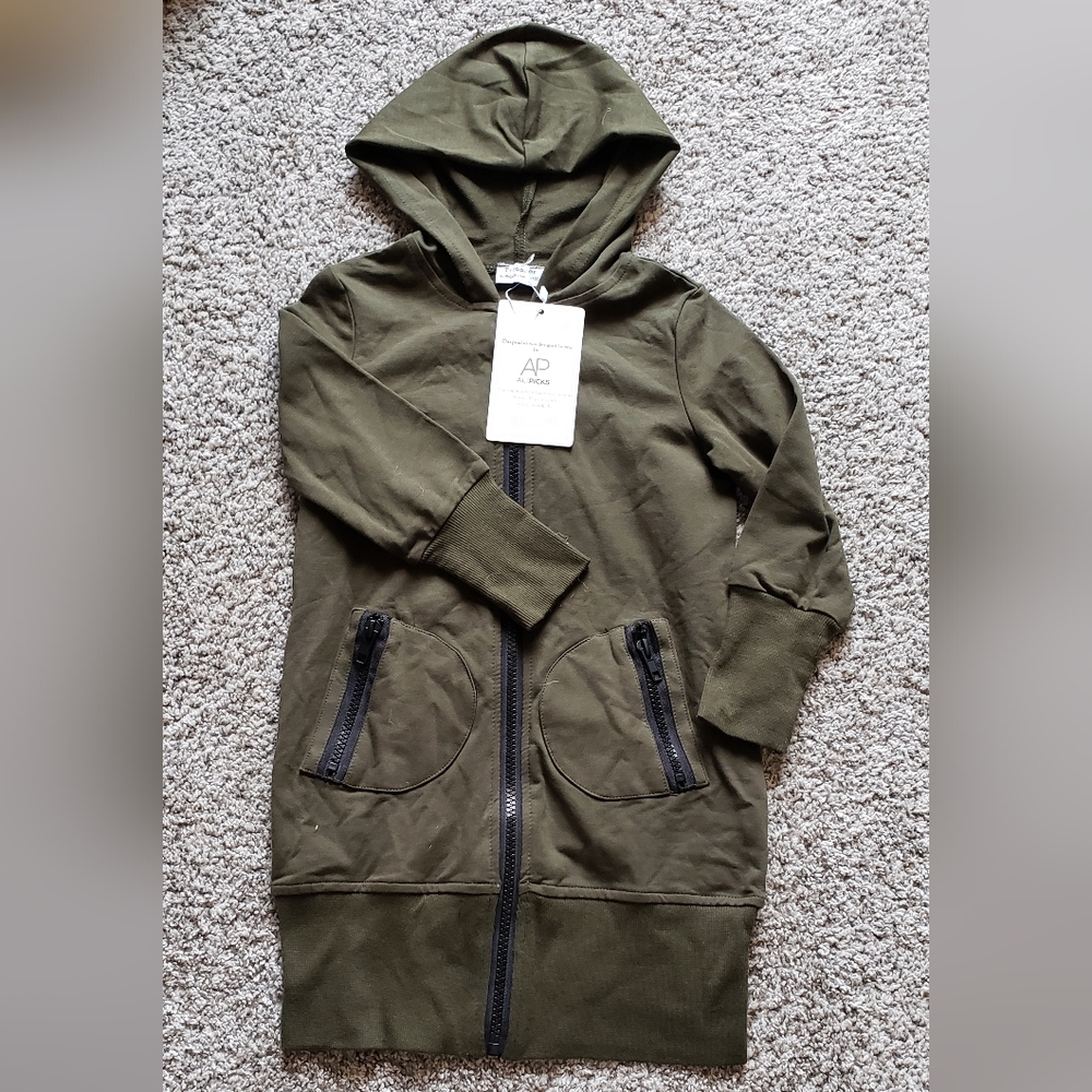 Girls, Olive Green Zipper Dress